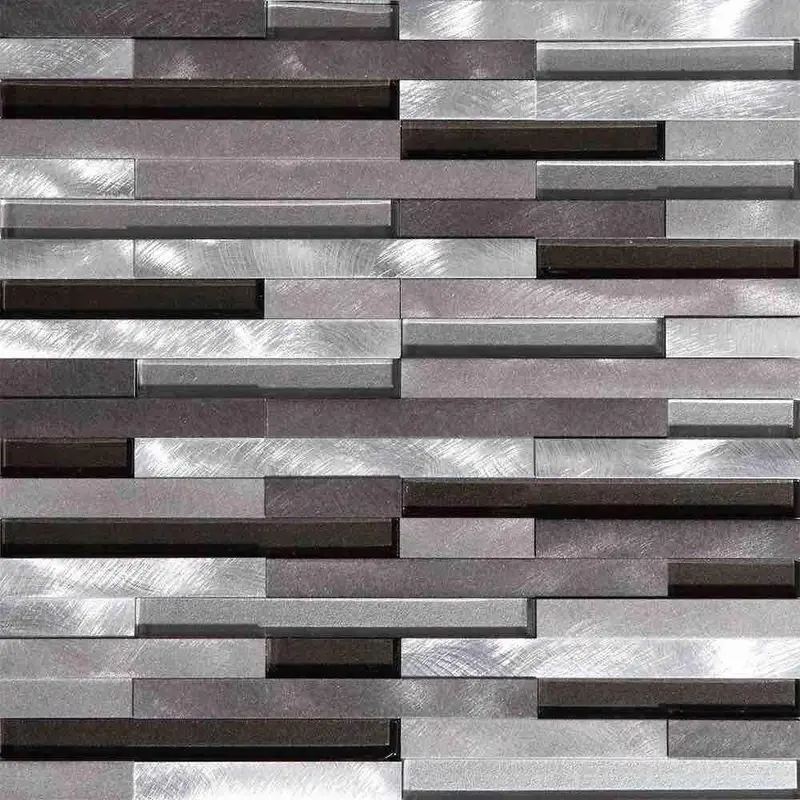 Silver Aluminum Glass Mosaic Tile With Linear Stripe Design 1