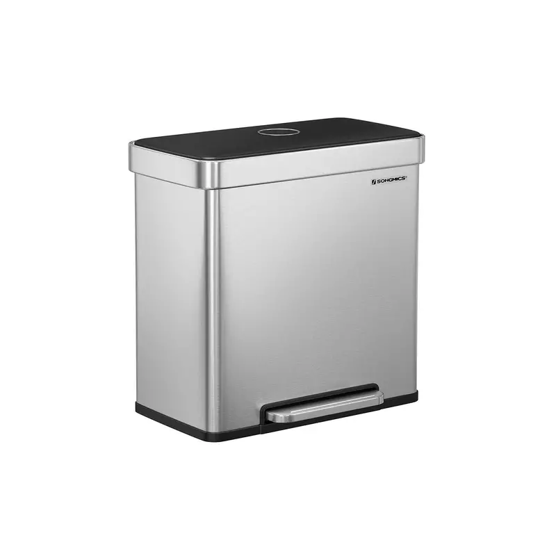 Silver Stainless Steel Pedal Bin Set – 30L Capacity With Soft-Close Lid And Included Trash Bags 1