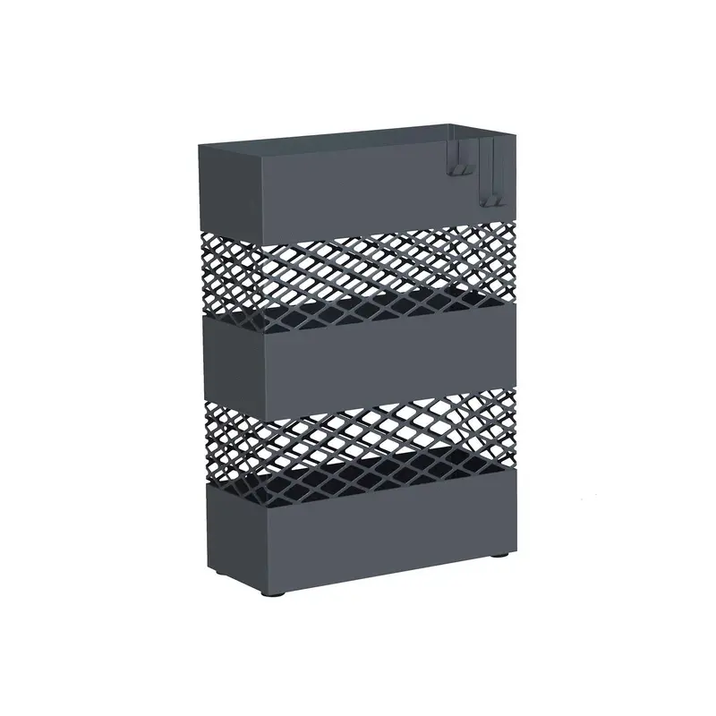 Slim Anthracite Grey Umbrella Organizer – Rectangular Design With 4 Hooks And Drain Tray 1