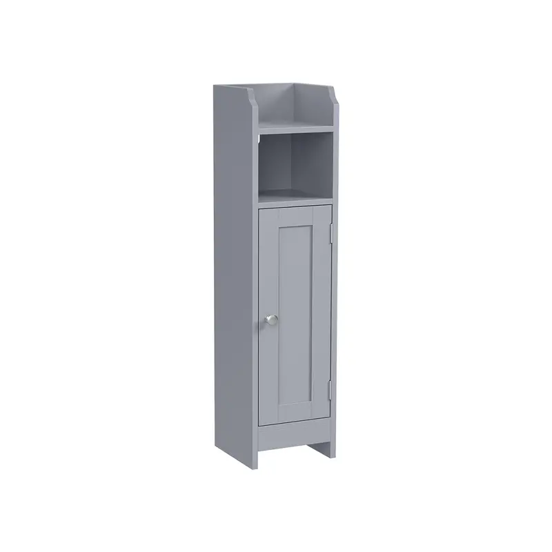 Slim Freestanding Bathroom Storage – White Wood, Space-Saving With Adjustable Shelves 1