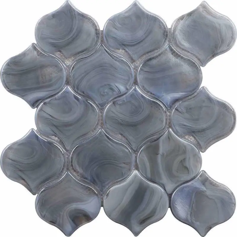 Smoke Gray Liquified Glass Arabesque Mosaic Tile 1