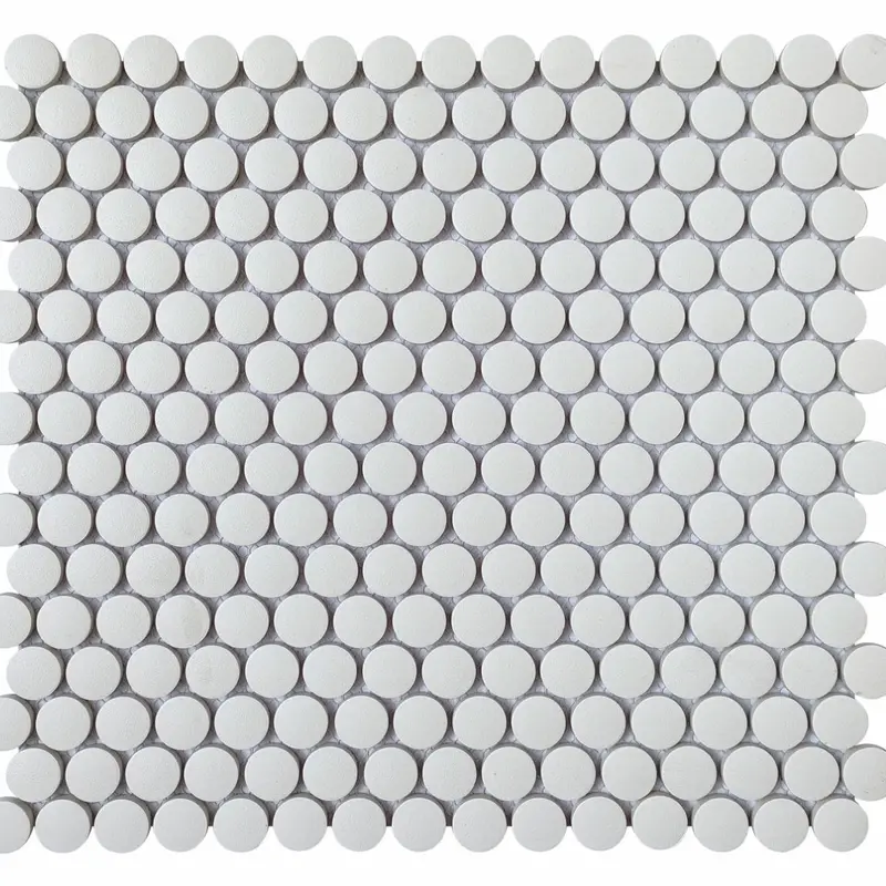 Snow White Penny Round Porcelain Mosaic Tile – Matte 12" X 12" 1