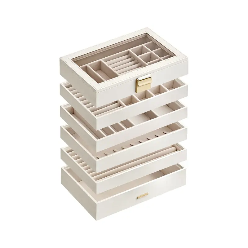 Stackable Glass Jewelry Tray – Cloud White, 6-Tier Design For Countertop Organisation 1