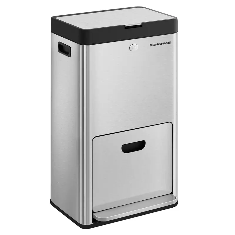 Stainless Steel 3-Compartment Kitchen Bin – Silver Finish With Carbon Filter & Wide Pedal 1