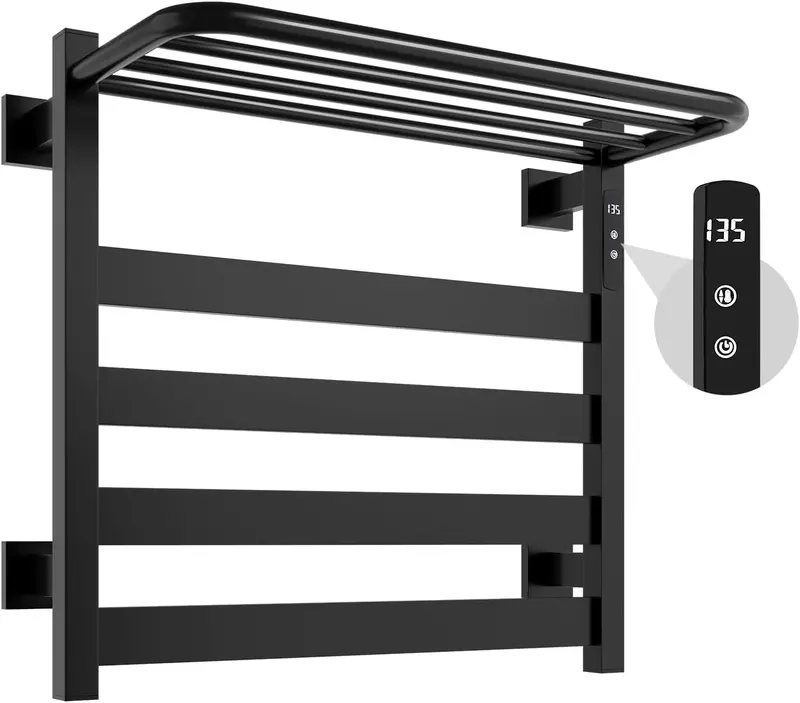 Stainless Steel 4-Bar Towel Warmer With Shelf – Touchscreen-Controlled Wall Heater In Black, Hardwired Or Plug-In 1