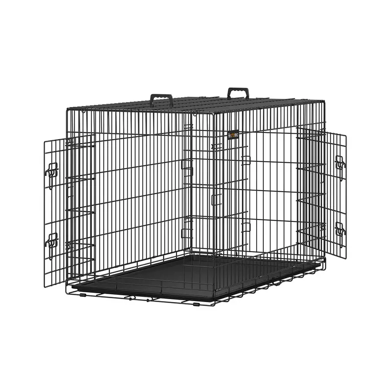 Steel Double-Door Dog Crate – Black Xxl Foldable Crate With Removable Tray 1