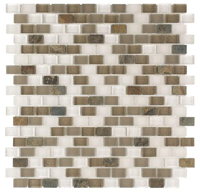 Taupe Blend Mini Brick Glass Mosaic Tile – Contemporary Textured Accent 1