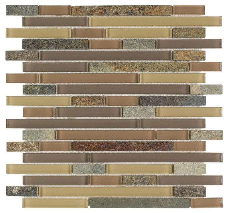 Taupe Linear Slate-Glass Mosaic Tile – Natural Texture Blend Wall Tile 1