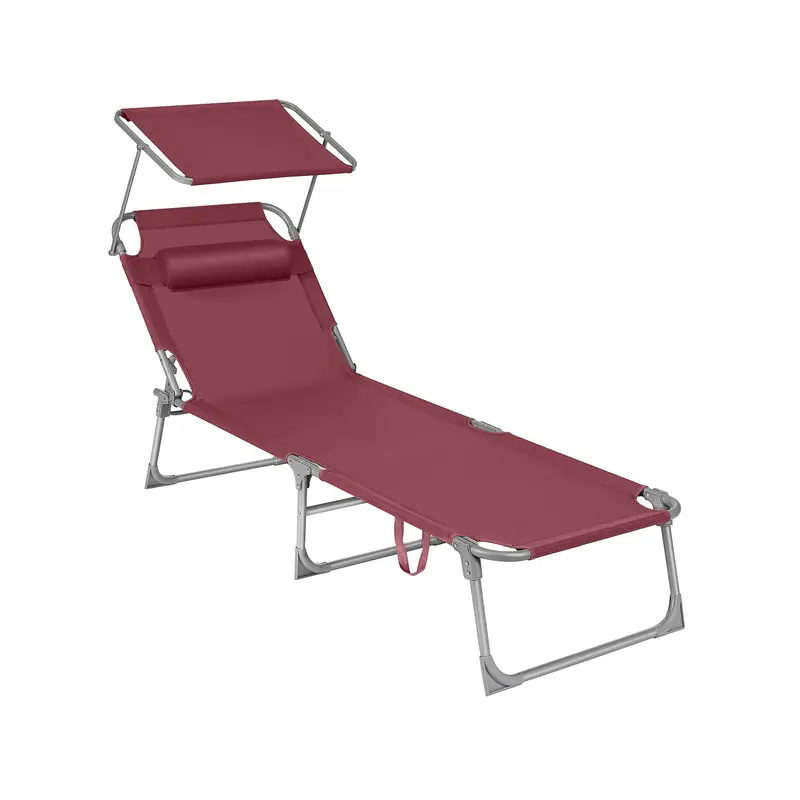 Taupe Metal & Fabric Sun Lounger – Fully Adjustable Backrest, Headrest, And Integrated Sunshade 1