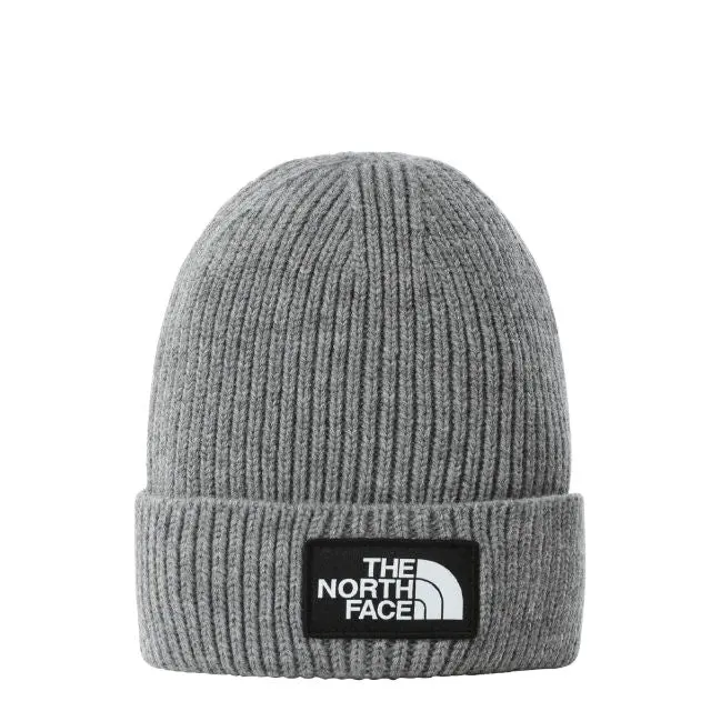The North Face Logo Box Cuffed Beanie – Unisex Grey Heather 1
