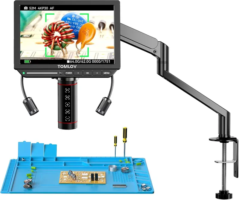 Tm4K-Af Autofocus 4K Digital Microscope | 8-Inch 52Mp Hdmi Model With Flexible Arm, Side Illumination, Repair Mat, And 64Gb Sd Card 1