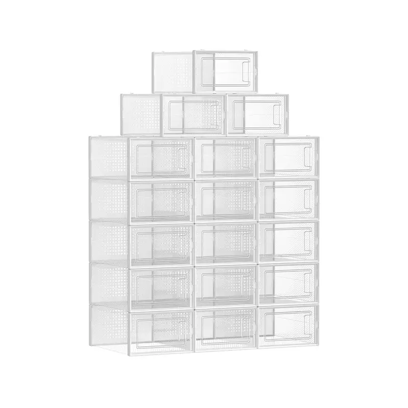 Transparent Stackable Shoe Organizers – 8-Piece Foldable Plastic Set In Clear & White 1