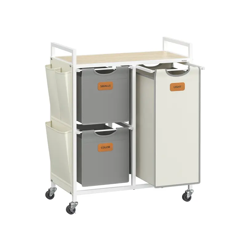 Tri-Color Fabric Laundry Hamper On Wheels – 100L Rolling Cart With Three Dedicated Sorting Bins 1