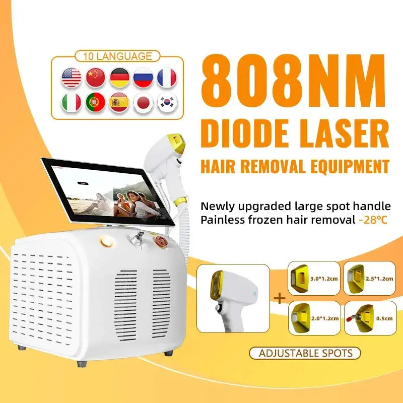 Triple-Wavelength 808Nm Diode Laser Hair Removal System – Ice-Cooled Titanium Handpiece With Adjustable Spot Size 1