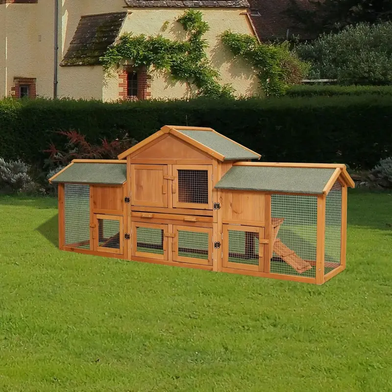 Two-Tier Wooden Chicken Coop With Dual Runs & Removable Droppings Tray – Spacious Outdoor Hen House (79.5" L) 1