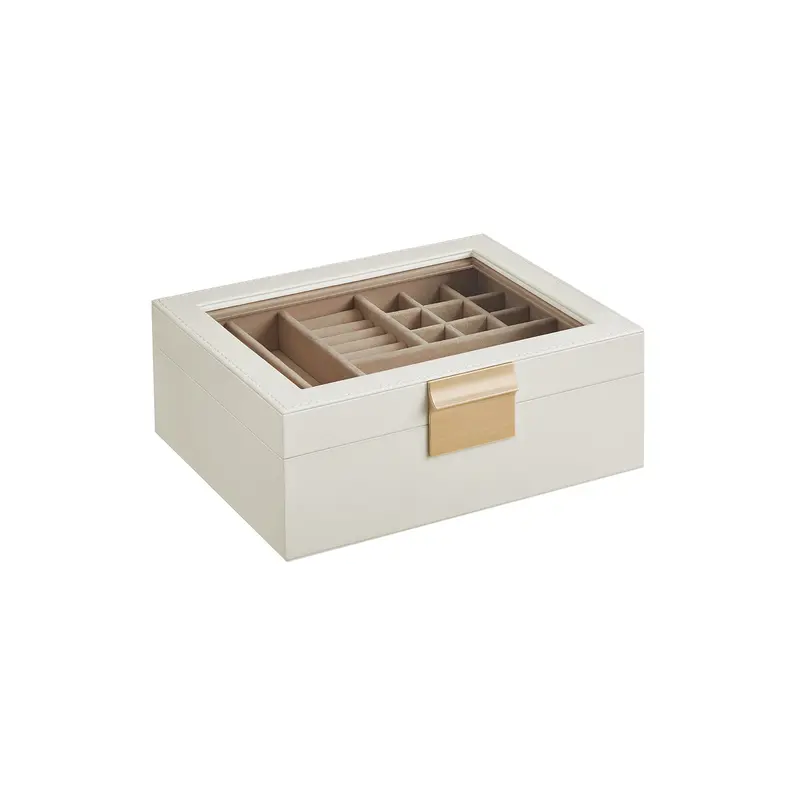 Two-Tier Wooden & Glass Jewelry Organiser – Cloud White With Removable Tray 1