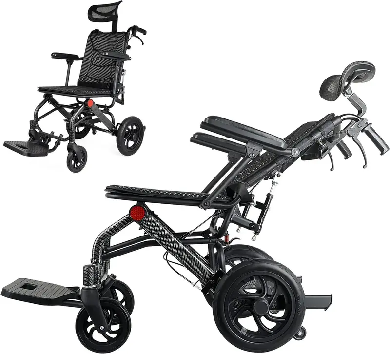 Ultra-Lightweight Reclining Travel Wheelchair: Aluminum Frame, 220 Lb Capacity, Compact Fold For Seniors 1