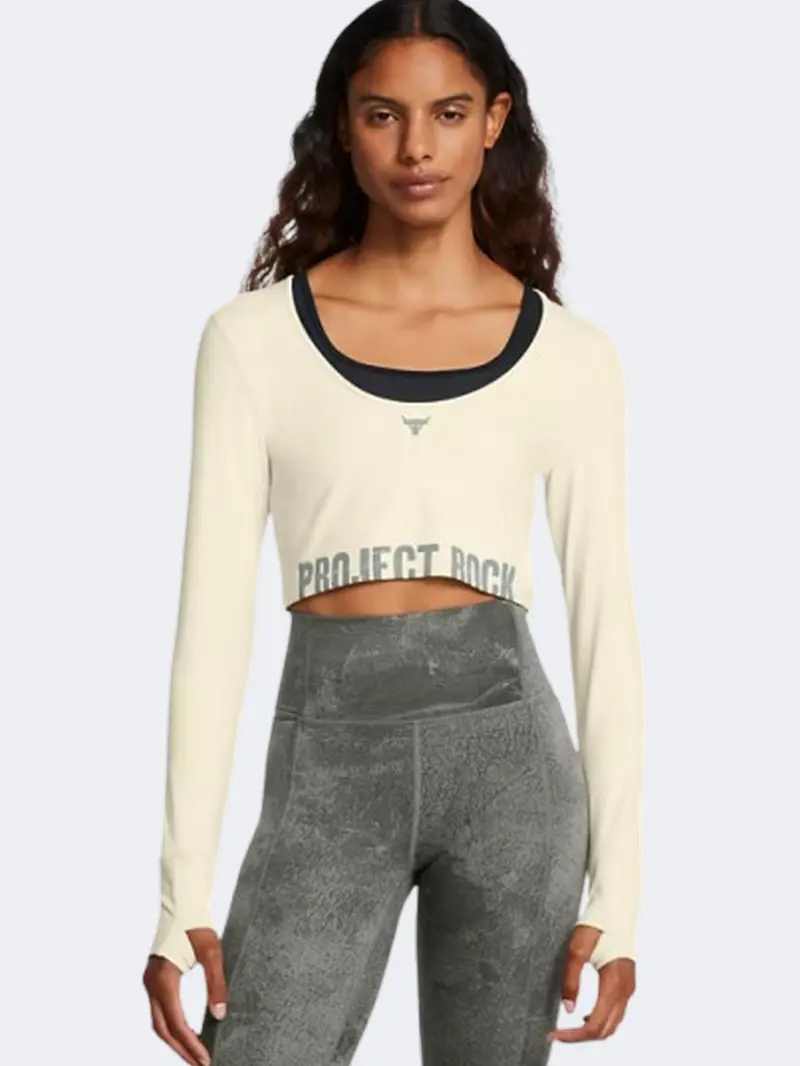 Under Armour Project Rock Women'S Long Sleeve Training Top In Silt And Clay Green 1