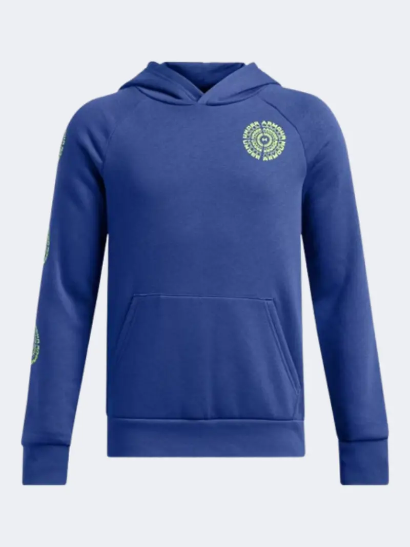Under Armour Rival Fleece Boys' Hoodie – Blue & Morph Green 1