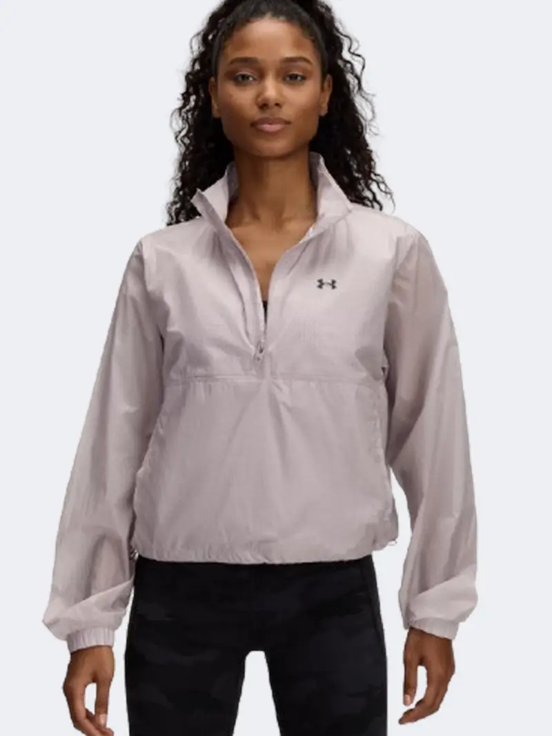 Under Armour Rival Woven Half-Zip Long Sleeve – Grey Dawn And Black Women'S Lifestyle Top 1