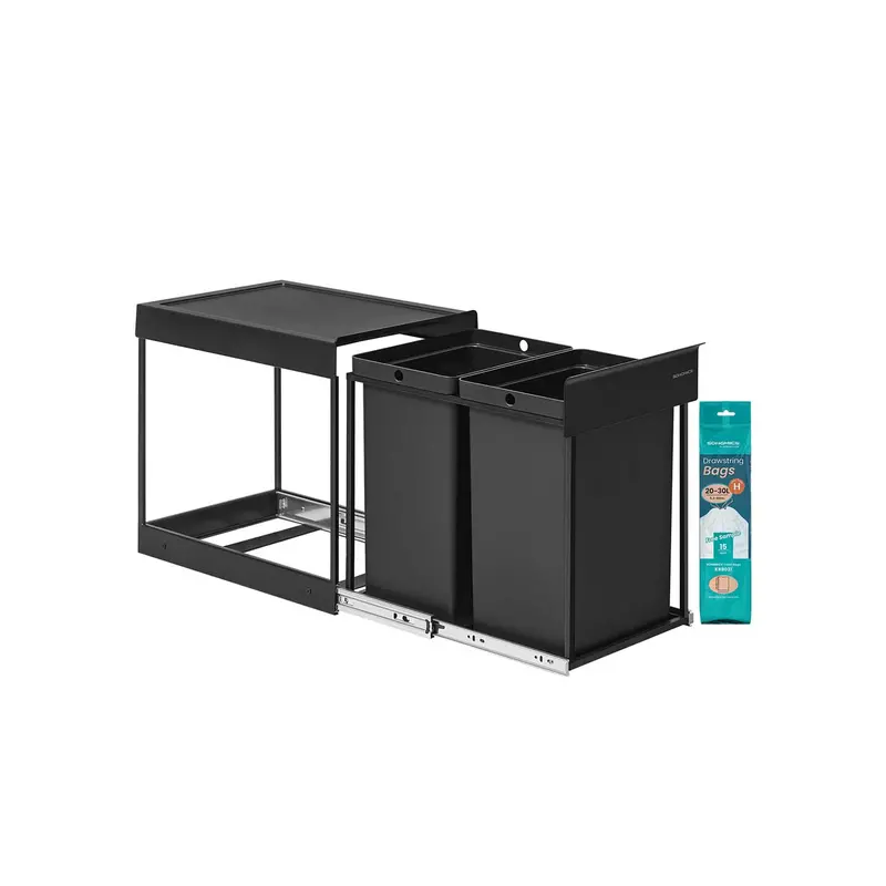 Under-Cabinet Pull-Out Kitchen Bin – Ink Black Steel Frame With Abs Lid, Dual Recycling Compartments 1