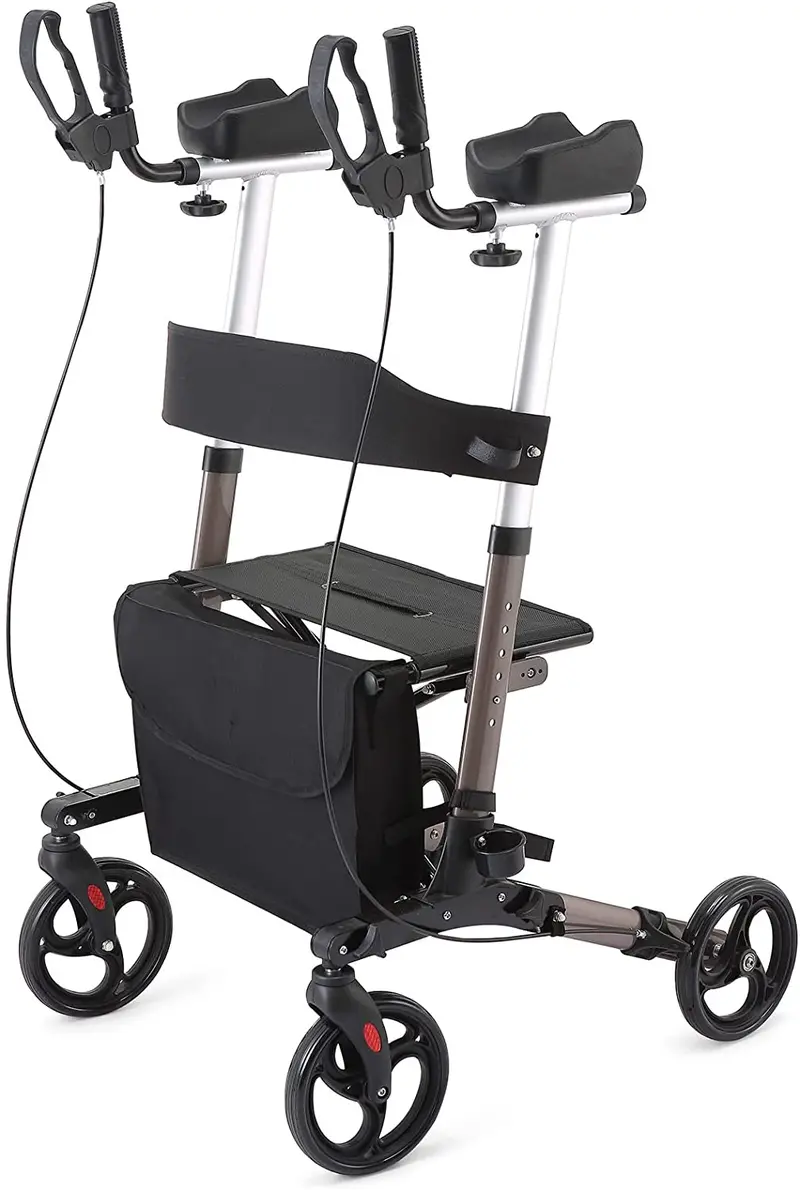 Upright Rollator Walker With Integrated Seat And Backrest Support 1