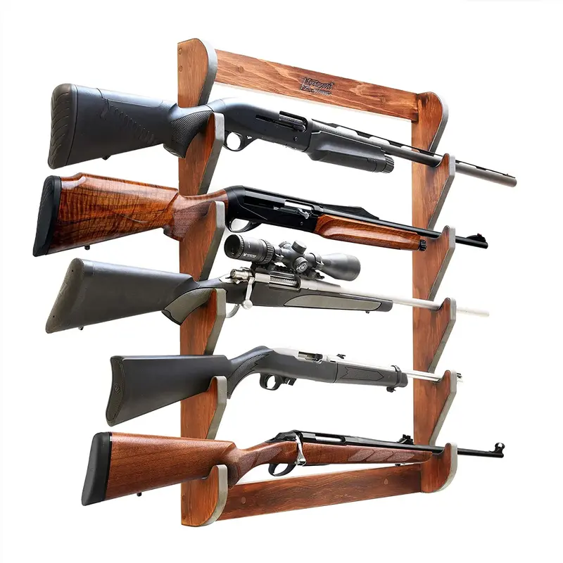 Wall-Mounted 5-Gun Firearm Display Rack For Rifles And Shotguns 1