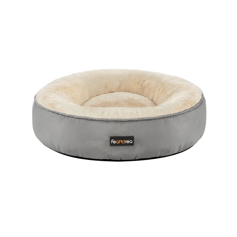 Washable Grey-And-White Round Dog Cushion – Soft Fabric Pet Bed, 50 Cm Diameter 1