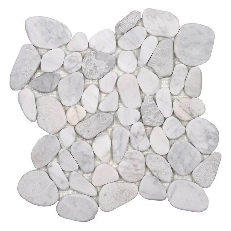 White Fossil Marble Sliced Mosaic Tile 1