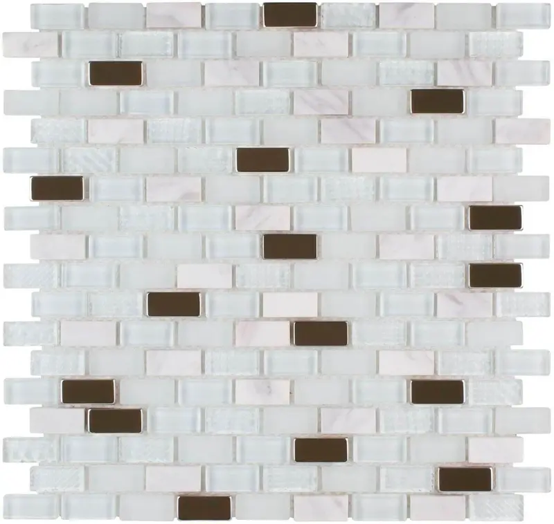 White Mini Brick Glass Tile With Stainless Steel Detailing 1
