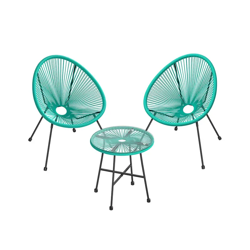 White Rattan 3-Piece Patio Set – Includes 2 Acapulco Chairs & Tempered Glass Table 1
