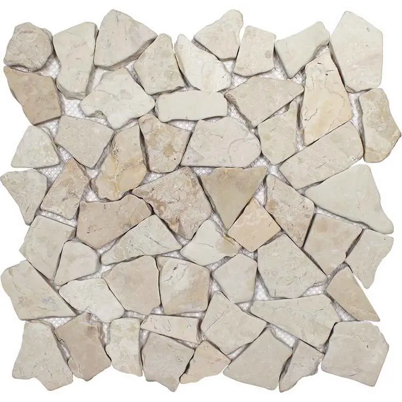 White Sand Matte Tumbled Stone Mosaic Tile – Soft Textured Finish 1
