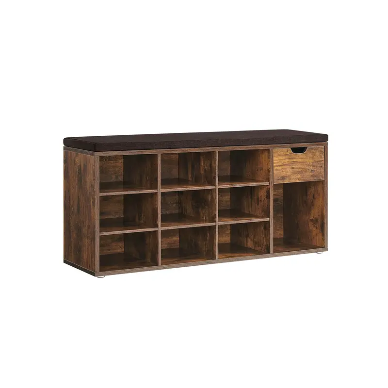 White Shoe Storage Bench – Padded Seat With Drawer & Open Compartments For Entryway Use 1