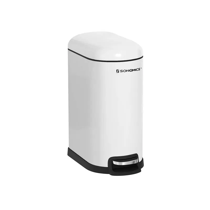 White Steel Pedal Trash Can – 5L Slim Bin With Removable Bucket & Soft-Close Lid 1