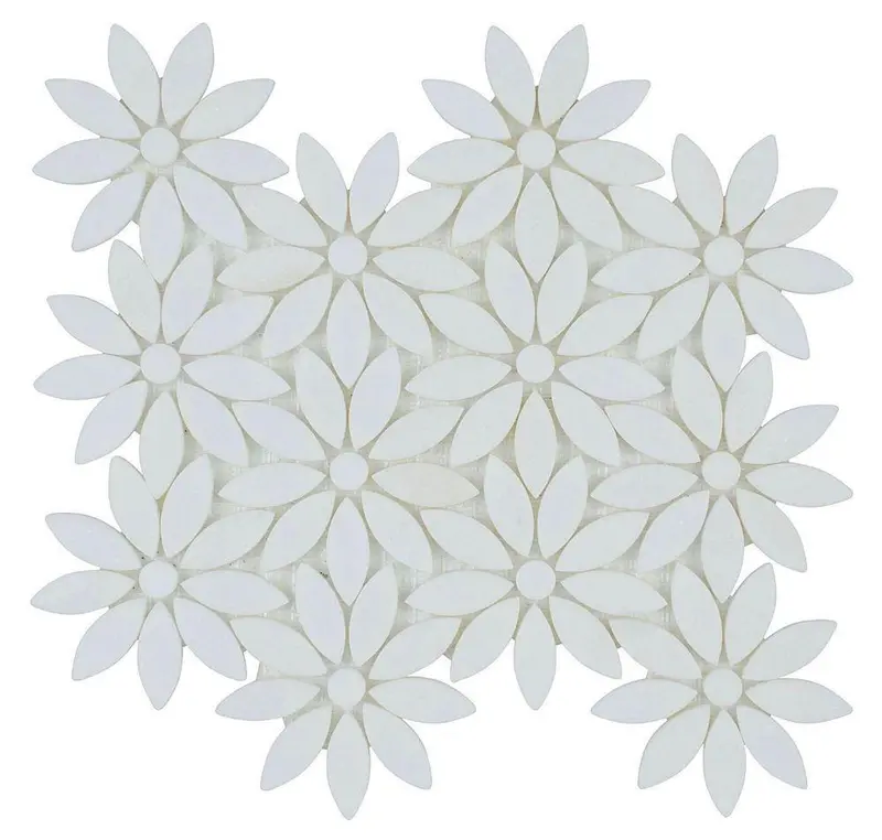 White Waterjet-Cut Flower Stone Mosaic Tile – Elegant Detail 1