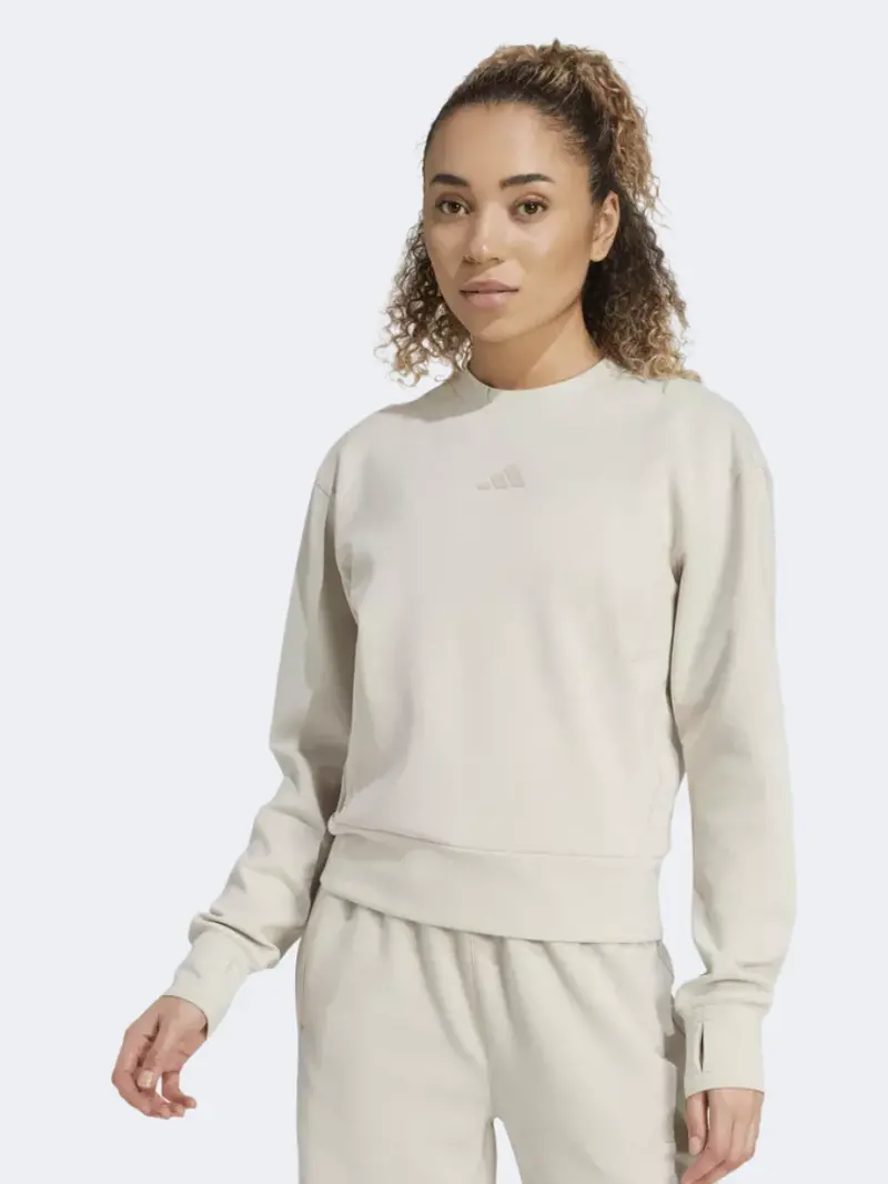 Women'S Adidas D4T Knit Crew Training Sweatshirt In Beige 1