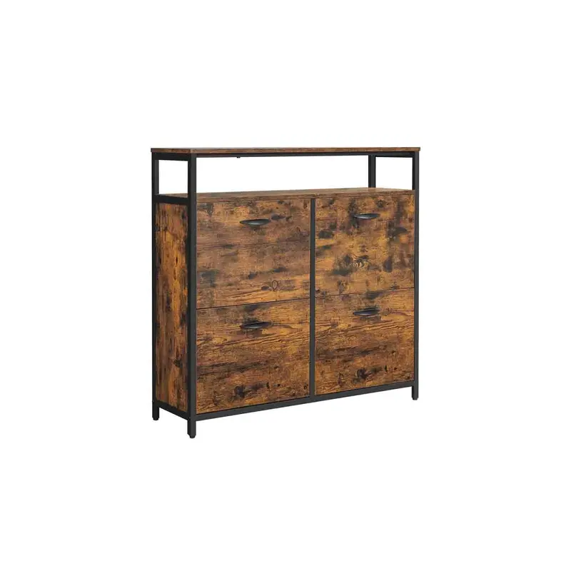 Wooden Shoe Cabinet With Open Compartment – Rustic Brown & Black, Holds 15–18 Pairs 1